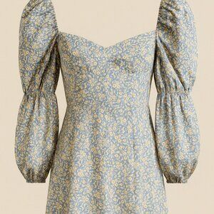 Floral Puff Sleeve Mini Dress ,  Vintage Style, Size S